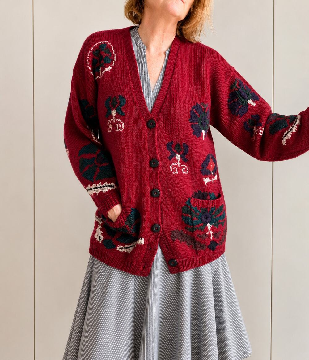 Vintage Lands' End Cardigan Sweater 100% Wool Size M Cabincore Cottagecore